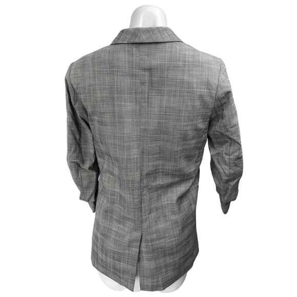 H&M Gray Plaid Long Sleeve Shaw Collar Pocket Open Blazer Coat Jacket Size 2 - Picture 2 of 4